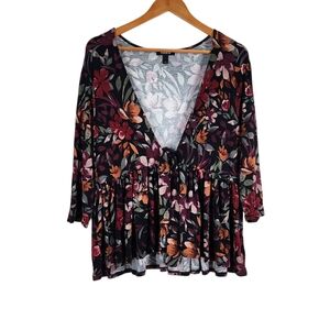 Torrid Multicolor Floral V-Neck Blouse Tie Front Cardigan